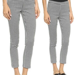Free People Gingham Checkered Print Trousers High Rise Pants Black White Size 8